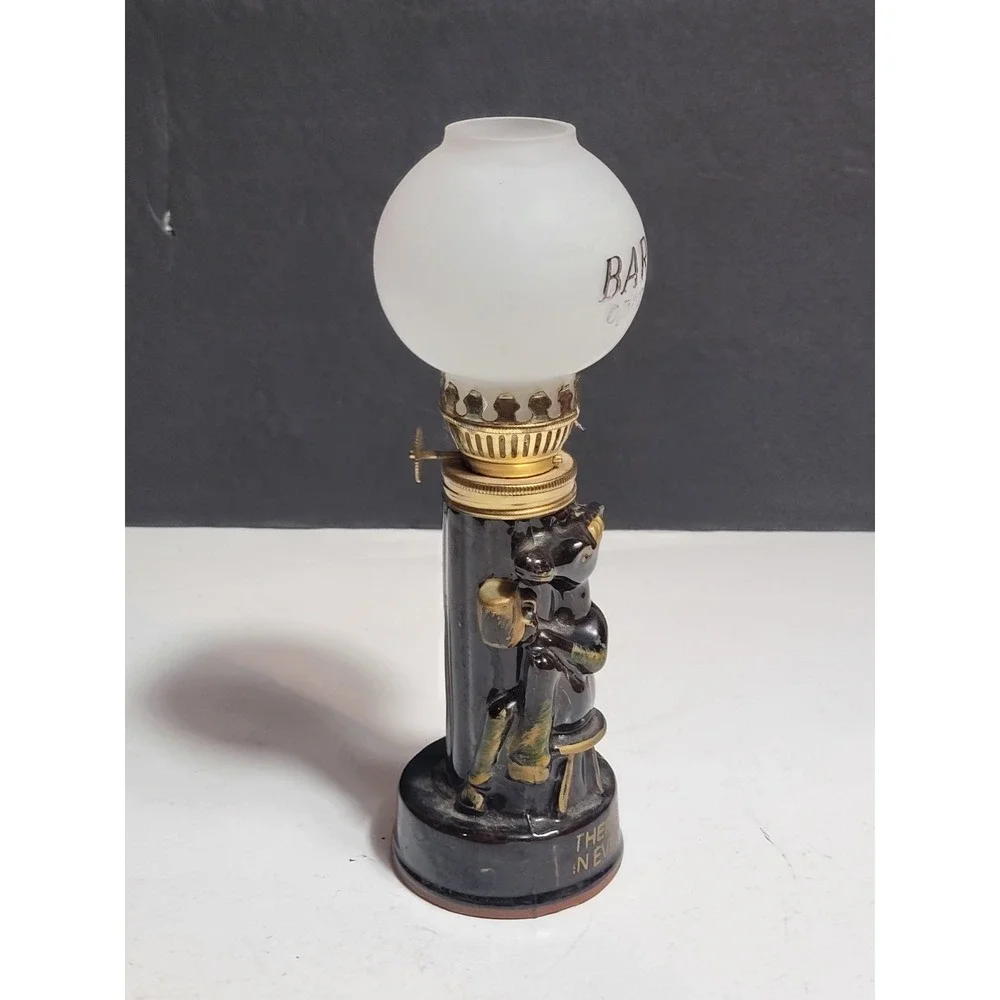 Vintage Hobo Drunk Ceramic Oil Lamp Japan Bar Decor Frosted Globe 7.5in